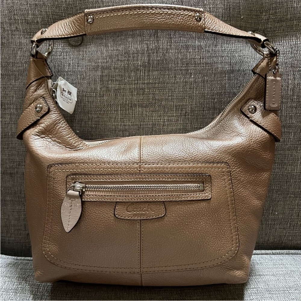Coach Penelope Genuine Leather Hobo Pearl Brown Silver Hardware Shoulder Bag